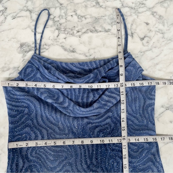 Vintage Jump Apparel Blue Ombré Maxi Dress Formal Sparkly Drape Neck Bias Cut - Picture 12 of 13